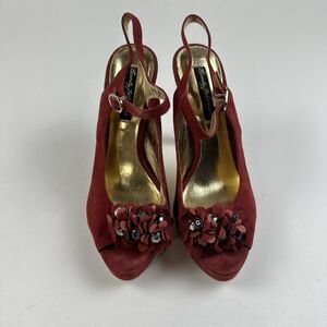 Vintage Beverly Feldman Open Toe Platform Heels 7.5 Red Suede Sandals